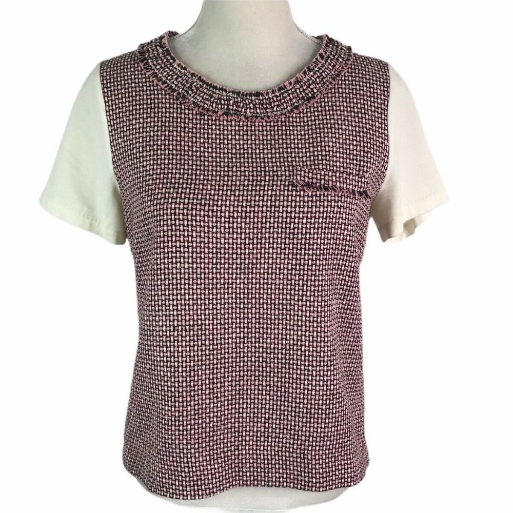 J.Crew- Tweed Front Pocket Raw Neck Blouse Top